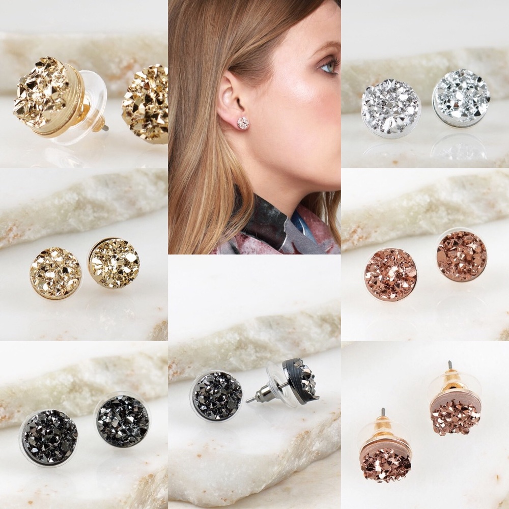 Round druzy earring stud - Picture 4 of 8